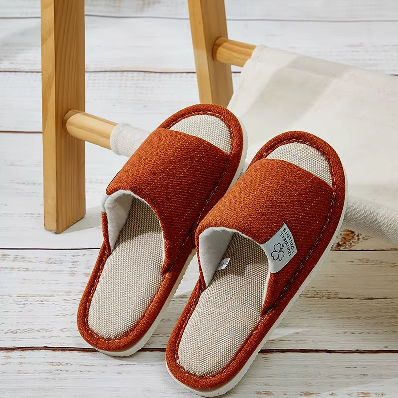 Home Linen Slippers for Men in Spring&Autumn Comfortable Bedroom Open-Toed&Breathable Slippers Men'S & Women'S Shoes Summer