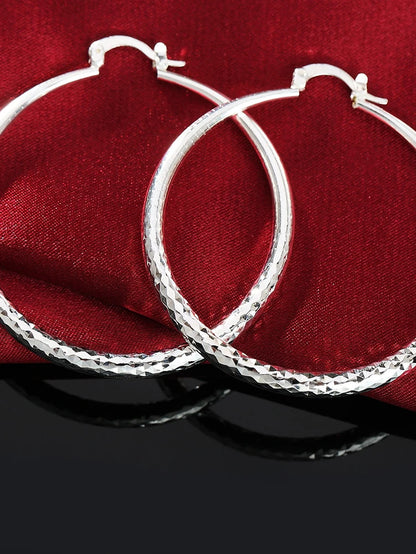 Charms Fine 925 Sterling Silver 5CM Circle Hoop Earrings for Women Fashion Pretty Wedding Party Jewelry Holiday Gifts