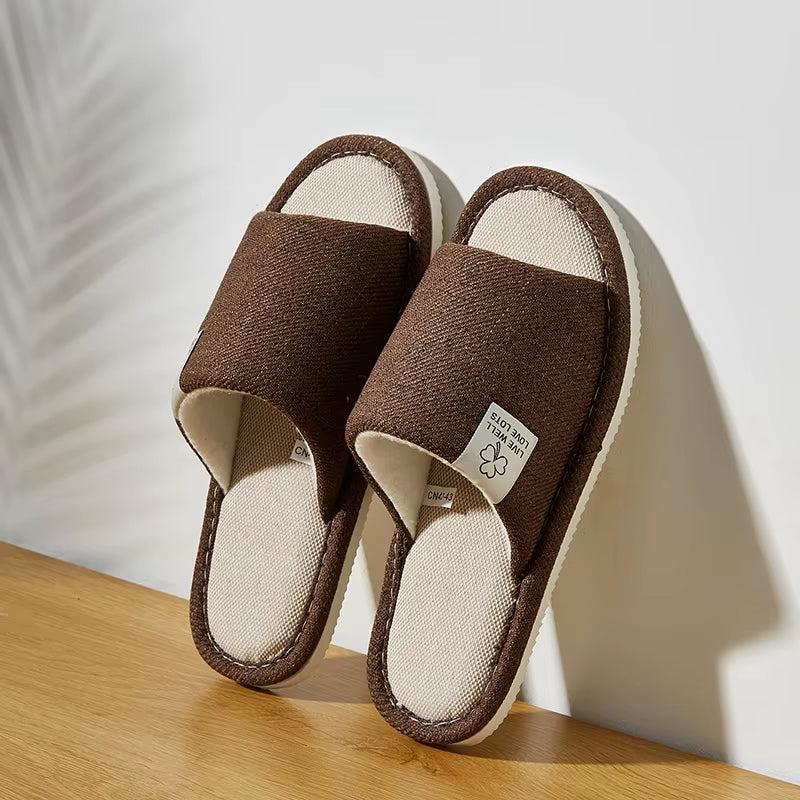 Home Linen Slippers for Men in Spring&Autumn Comfortable Bedroom Open-Toed&Breathable Slippers Men'S & Women'S Shoes Summer