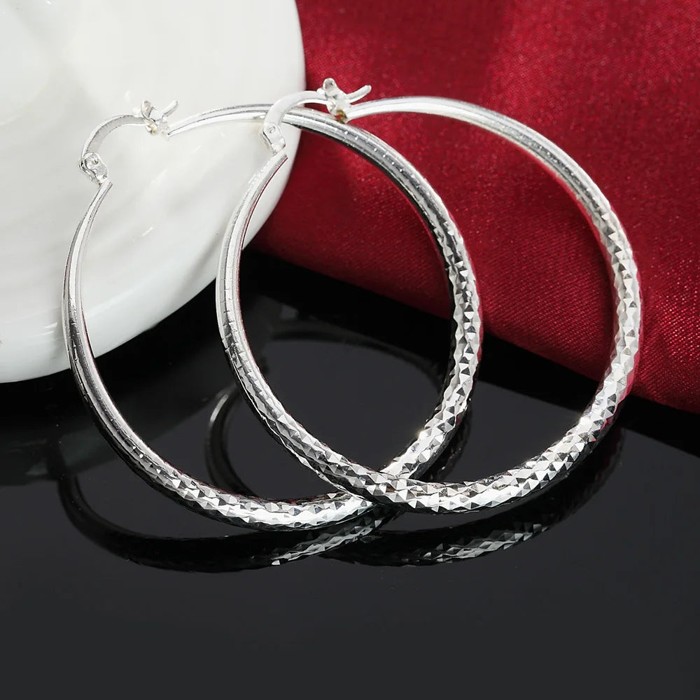 Charms Fine 925 Sterling Silver 5CM Circle Hoop Earrings for Women Fashion Pretty Wedding Party Jewelry Holiday Gifts