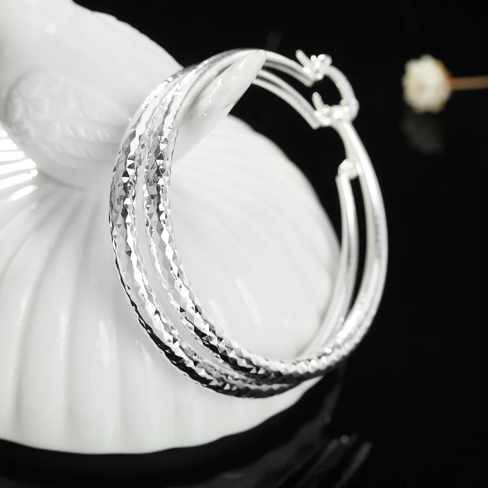 Charms Fine 925 Sterling Silver 5CM Circle Hoop Earrings for Women Fashion Pretty Wedding Party Jewelry Holiday Gifts