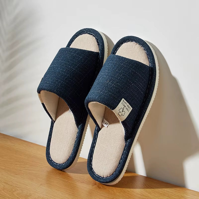 Home Linen Slippers for Men in Spring&Autumn Comfortable Bedroom Open-Toed&Breathable Slippers Men'S & Women'S Shoes Summer